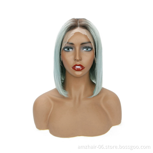 Wholesale Raw Indian Virgin Human Hair Short Blonde 1B 613 Pink Grey Blue Red Color Bob Wigs Cosplay Straight Lace Front Wigs